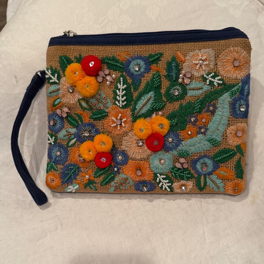 Krazy Kat vintage Blue Embroidered Cluch/wristlet